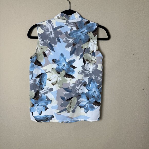 DAZY Shawl Collar Sleeveless Blue Floral Top Size Small - Picture 5 of 10